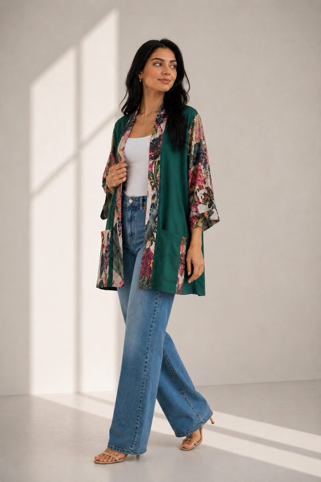 Tropical Green Short Kimono