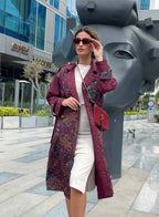 Burgundy Bird Trench Coat