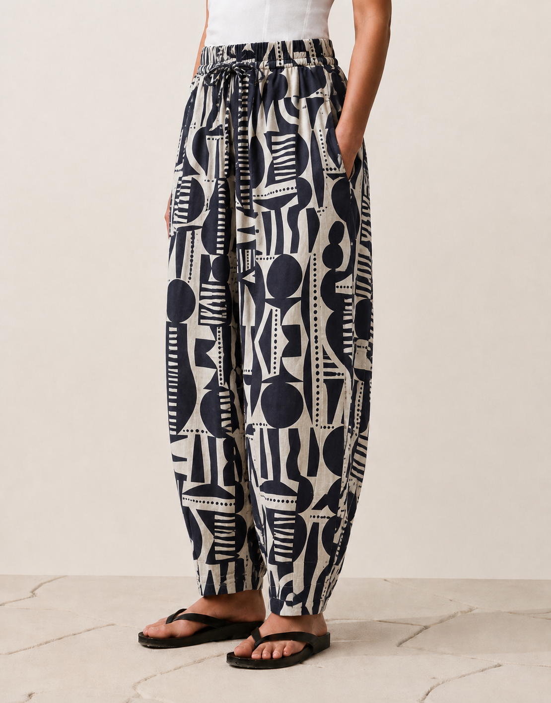 Balloon Linen Pants “Black & White ”