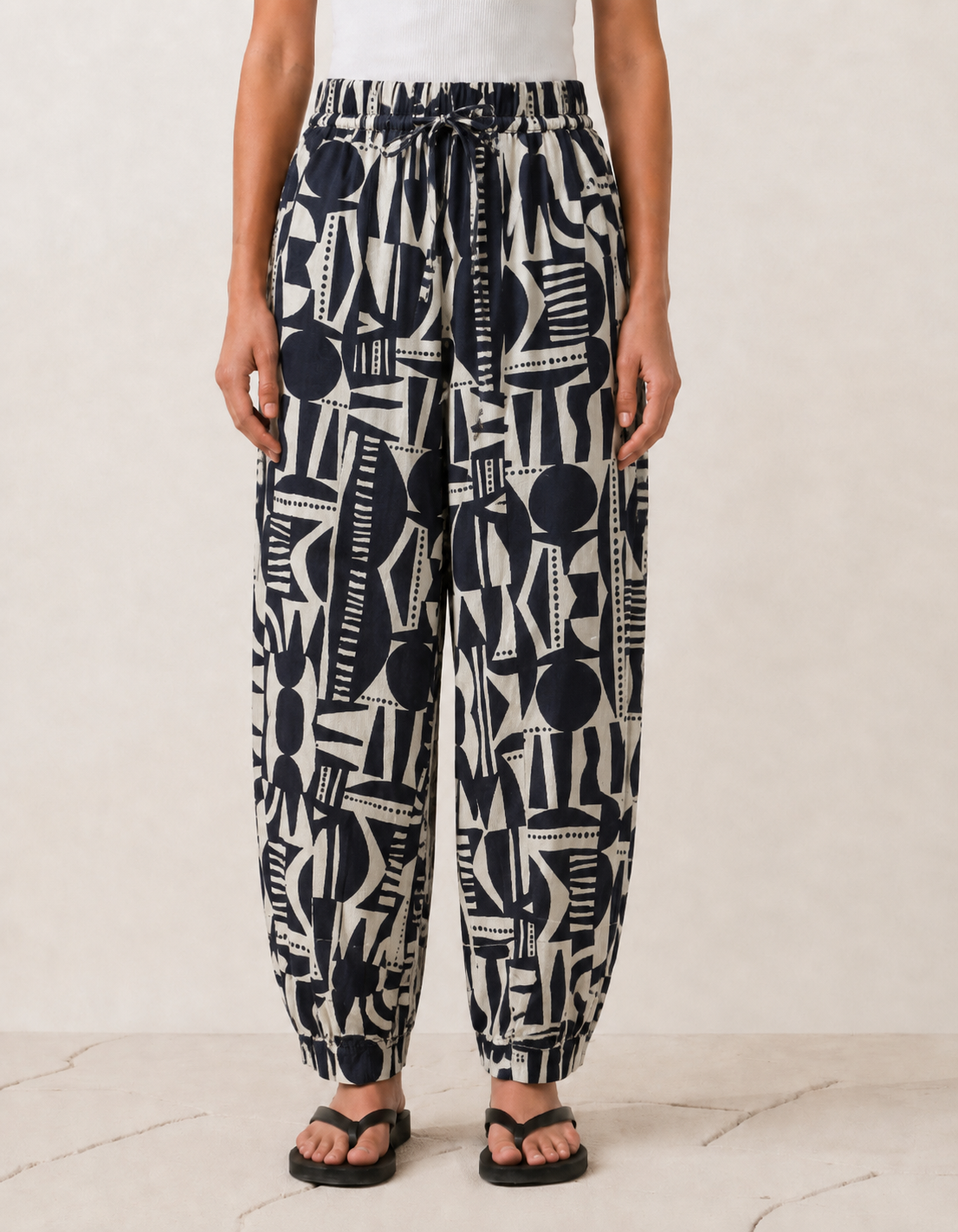 Balloon Linen Pants “Black & White ”