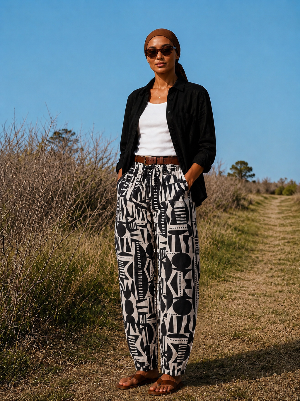 Balloon Linen Pants “Black & White ”