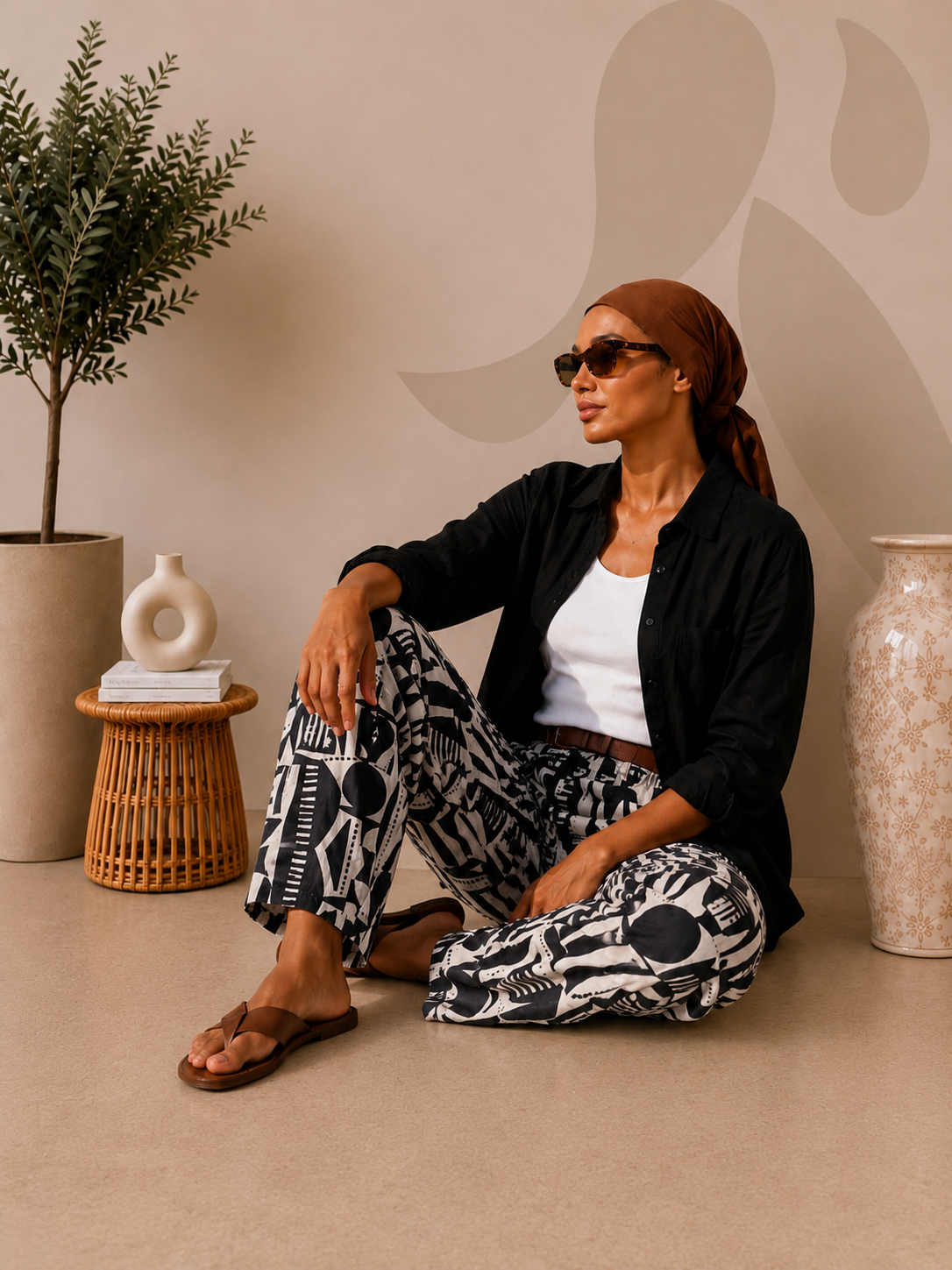 Balloon Linen Pants “Black & White ”