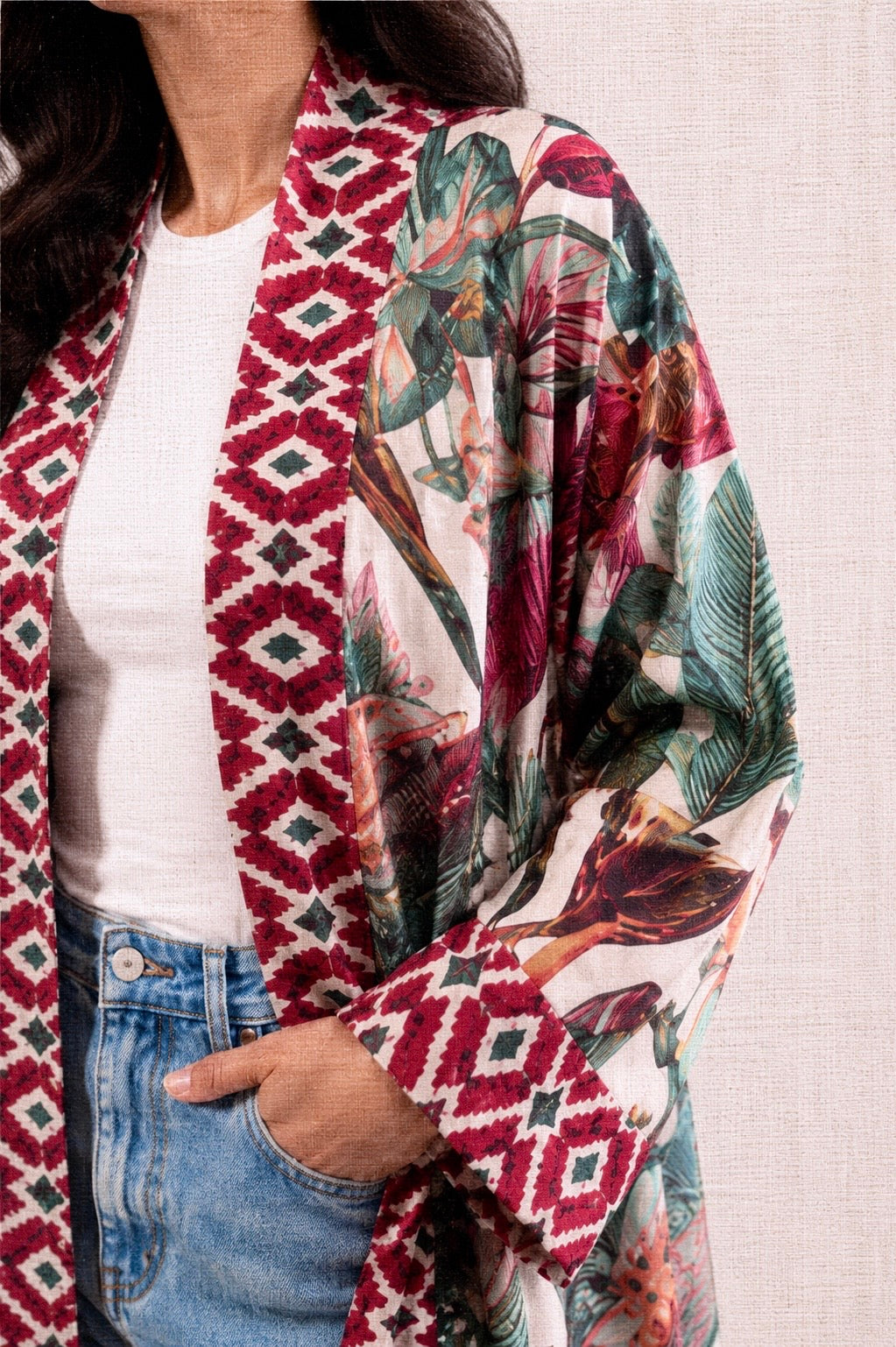 Tropical linen kimono