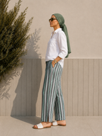 Stripped Linen Pants- Green