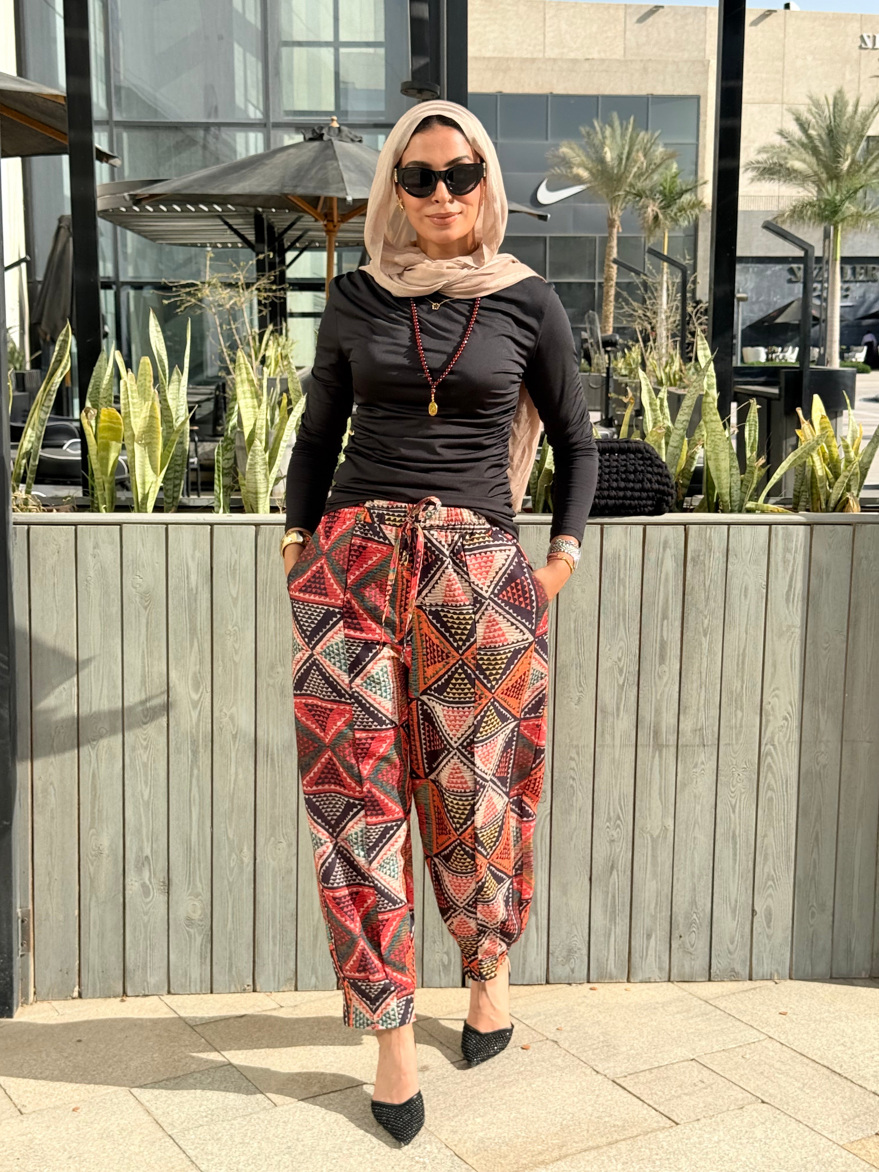 Balloon Linen Pants “Geometric ”