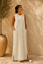 Stripped Linen Dress-Yellow