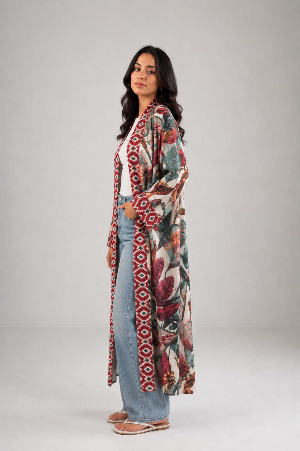Tropical linen kimono