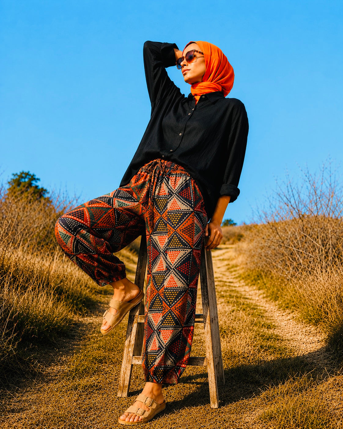 Balloon Linen Pants “Geometric ”