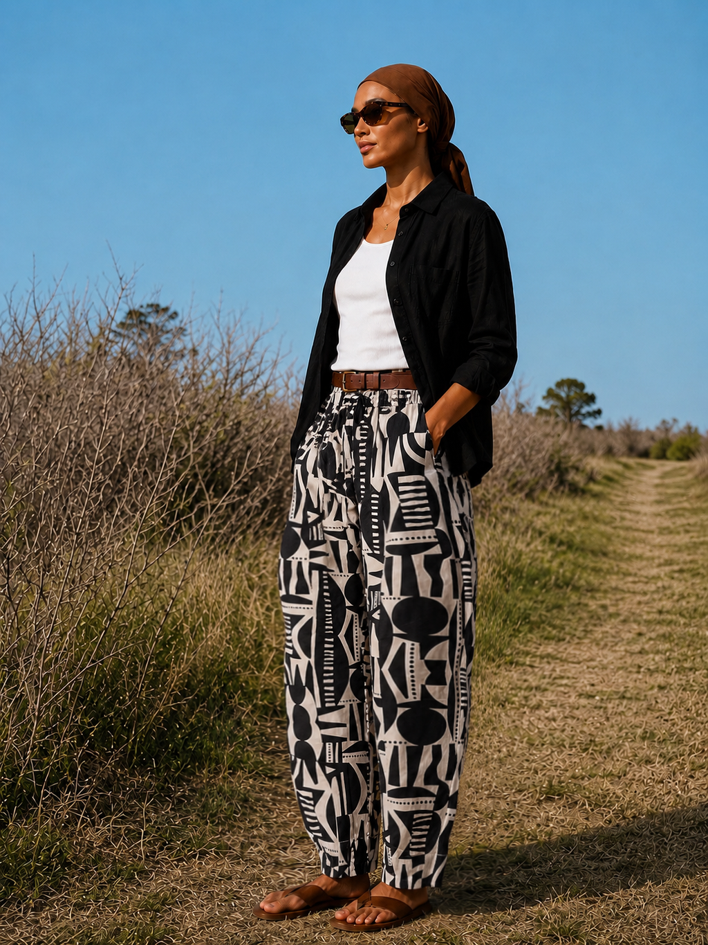 Balloon Linen Pants “Black & White ”