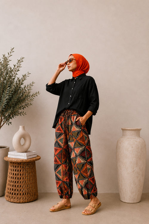 Balloon Linen Pants “Geometric ”