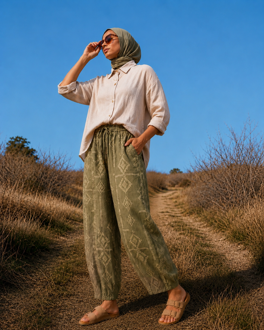 Balloon Linen Pants “Olive”