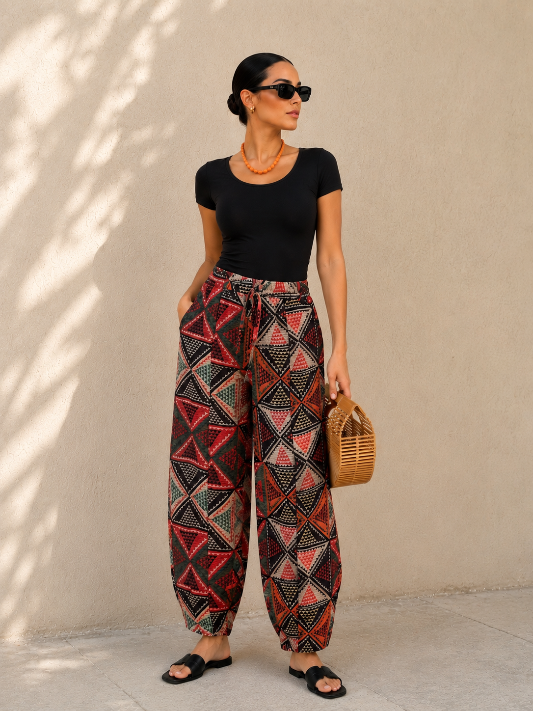 Balloon Linen Pants “Geometric ”