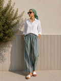 Stripped Linen Pants- Green