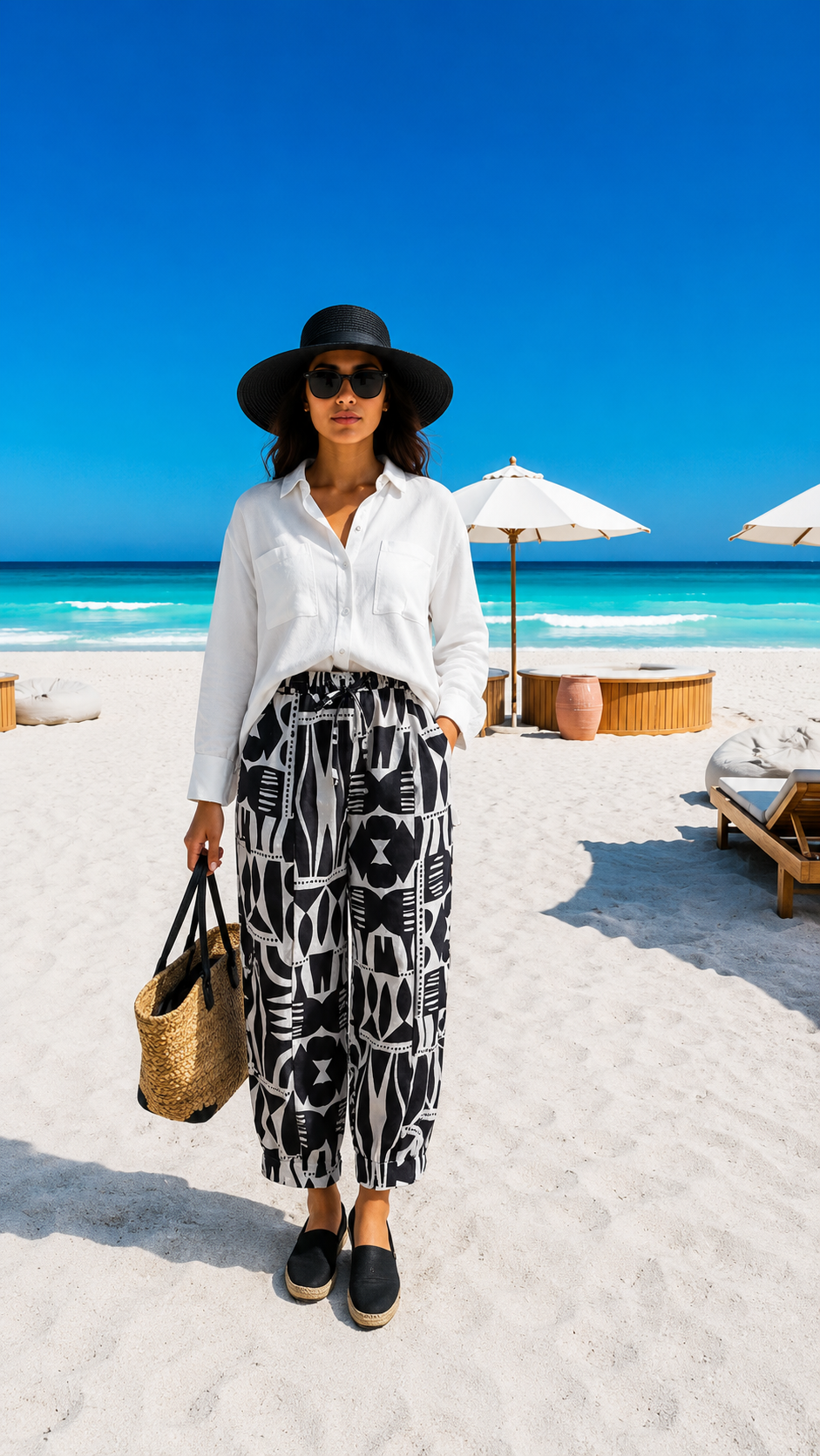 Balloon Linen Pants “Black & White ”