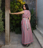 Stripped Linen Dress-Red
