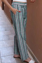 Stripped Linen Pants- Green
