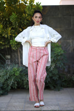 Stripped Linen Pants- Red
