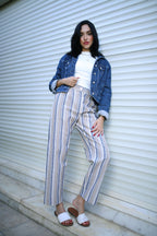Stripped Linen Pants- Beige