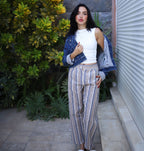 Stripped Linen Pants- Beige