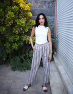 Stripped Linen Pants- Beige