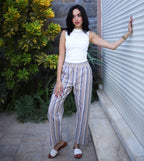 Stripped Linen Pants- Beige