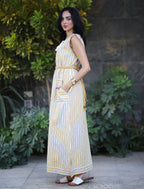Stripped Linen Dress-Yellow