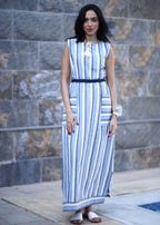 Stripped Linen Dress-Blue