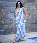 Stripped Linen Dress-Blue