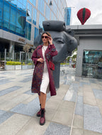 Burgundy Bird Trench Coat