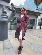 Burgundy Bird Trench Coat