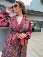 Burgundy Bird Trench Coat