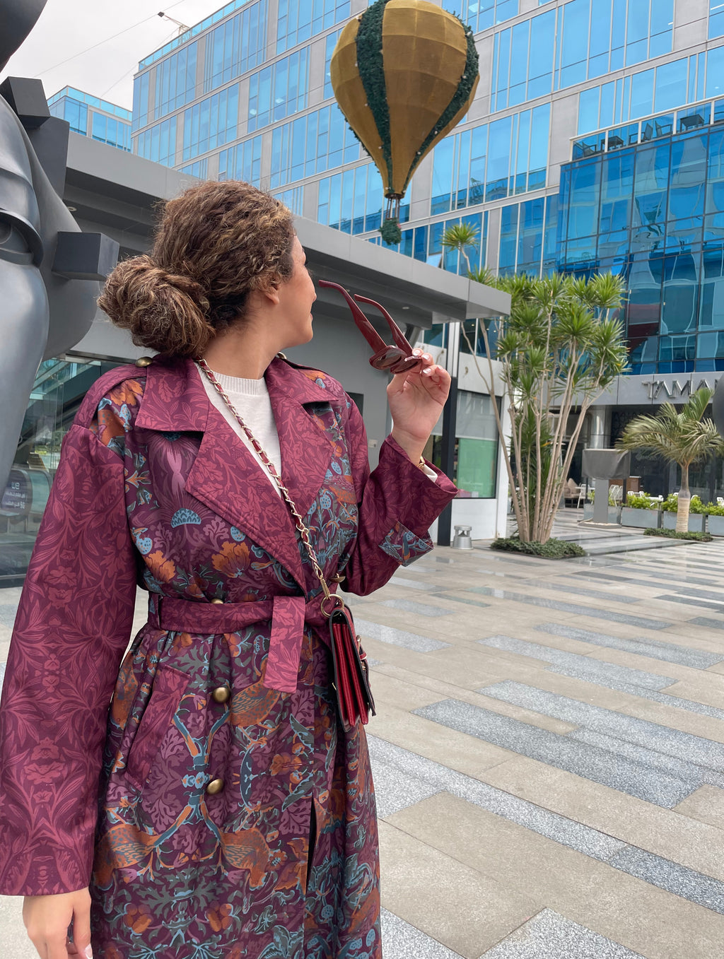 Burgundy Bird Trench Coat