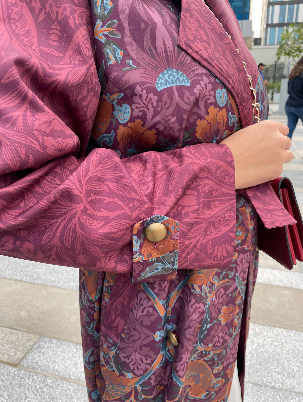 Burgundy Bird Trench Coat