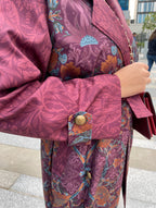 Burgundy Bird Trench Coat