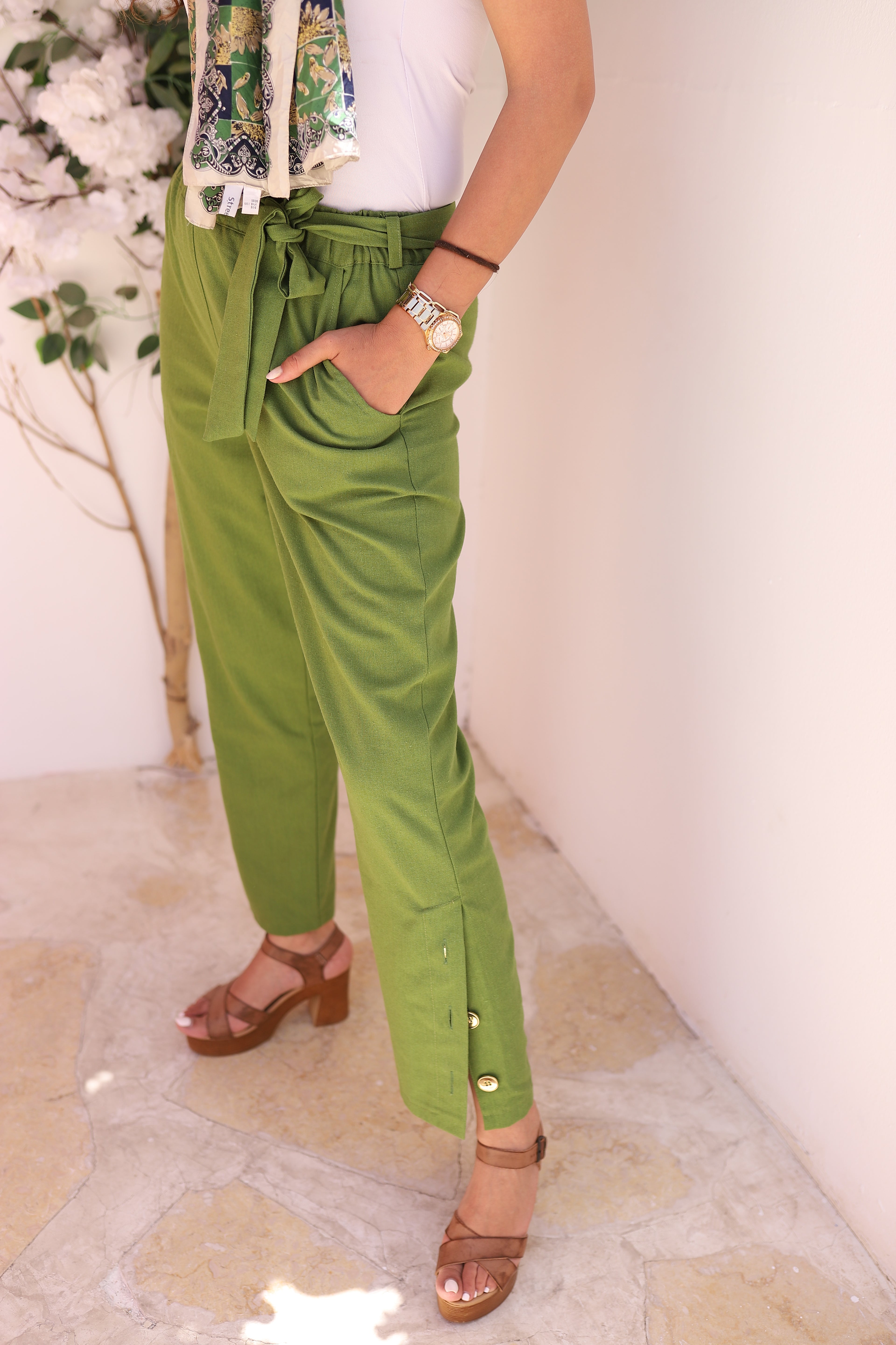 Olive Linen Pants