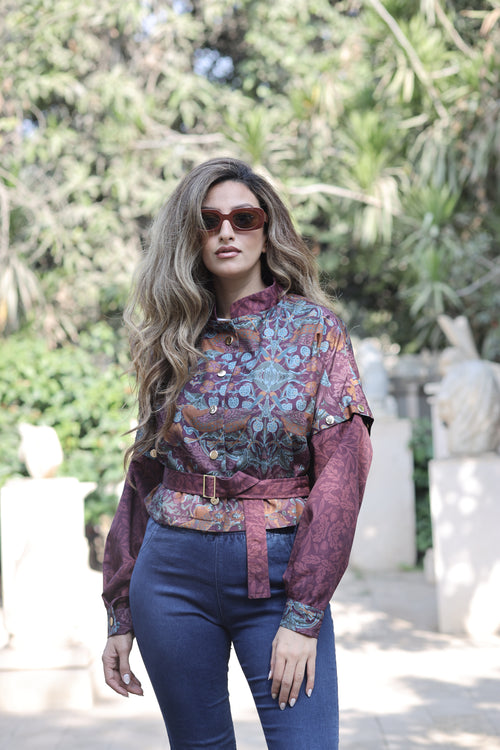 " BURGUNDY " Cropped Jacket